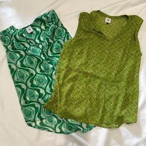CAbi Green and White Patterned Blouses
